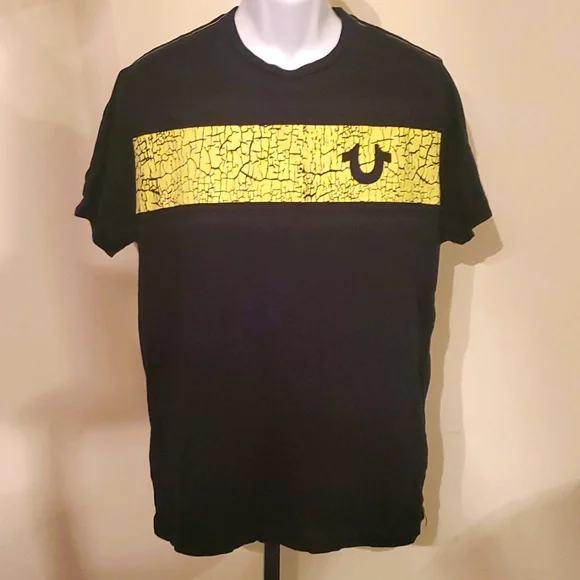 black and yellow true religion shirt